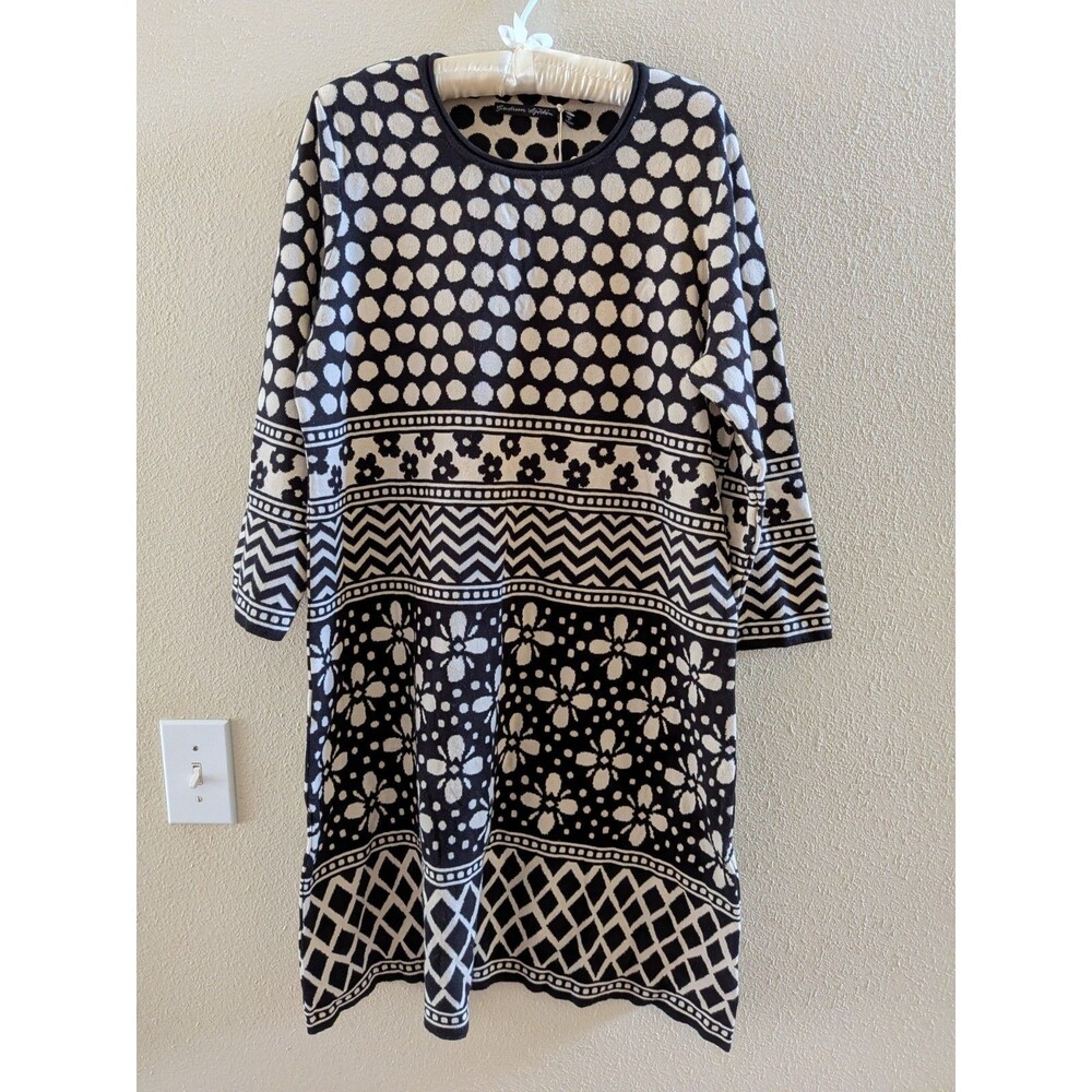 Gudrun Sjoden Dress Women L Black White Organic Cotton Knit Lagenlook NWT